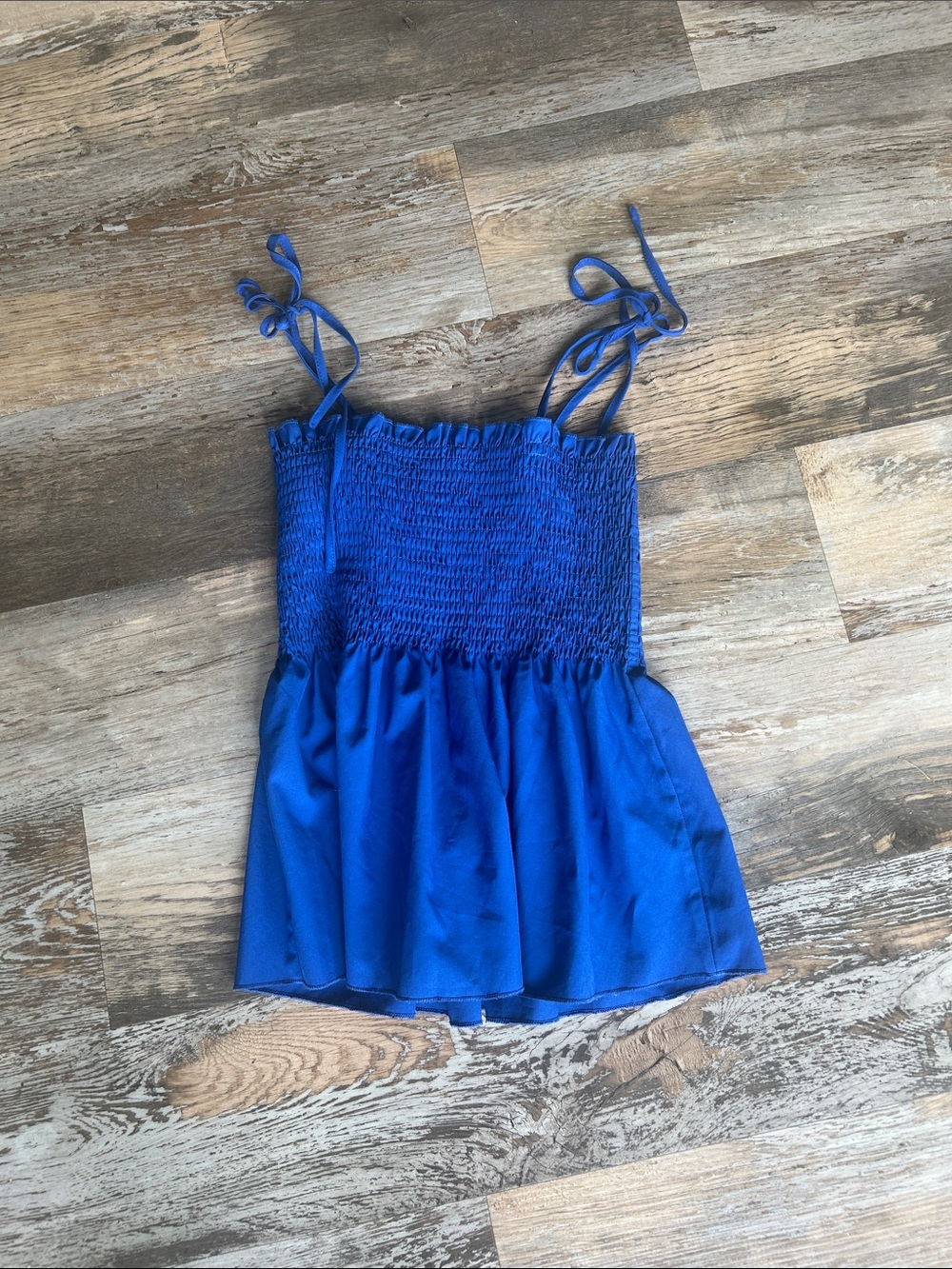 Amazon Royal Blue Smocked Tie-Strap Peplum Tank Top
